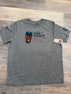 Ebbets Field Flannels Gray Jackie Robinson Graphic Tee